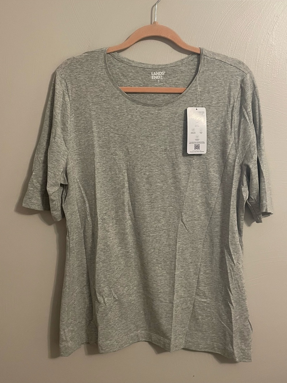 Lands’ End Heather Grey 100% Cotton Sort Sleeve Womens Tee NWT